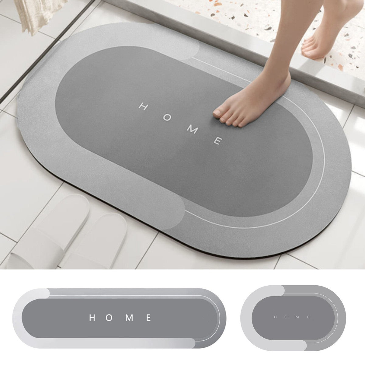 Alfombra de ducha súper absorbente ovalada gris